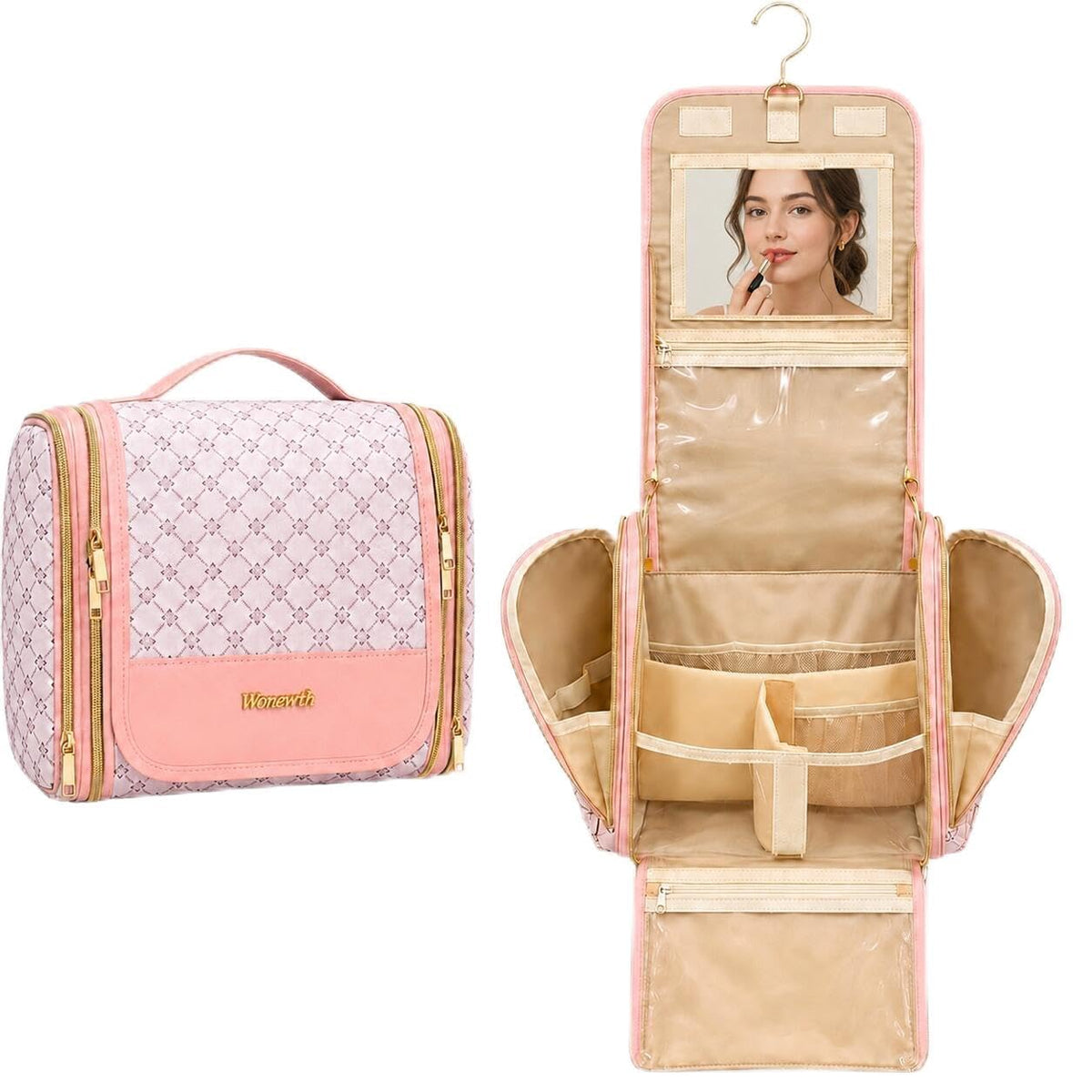 Women Travel Toiletry Bag Large Hanging Toiletry Bag with Mirror