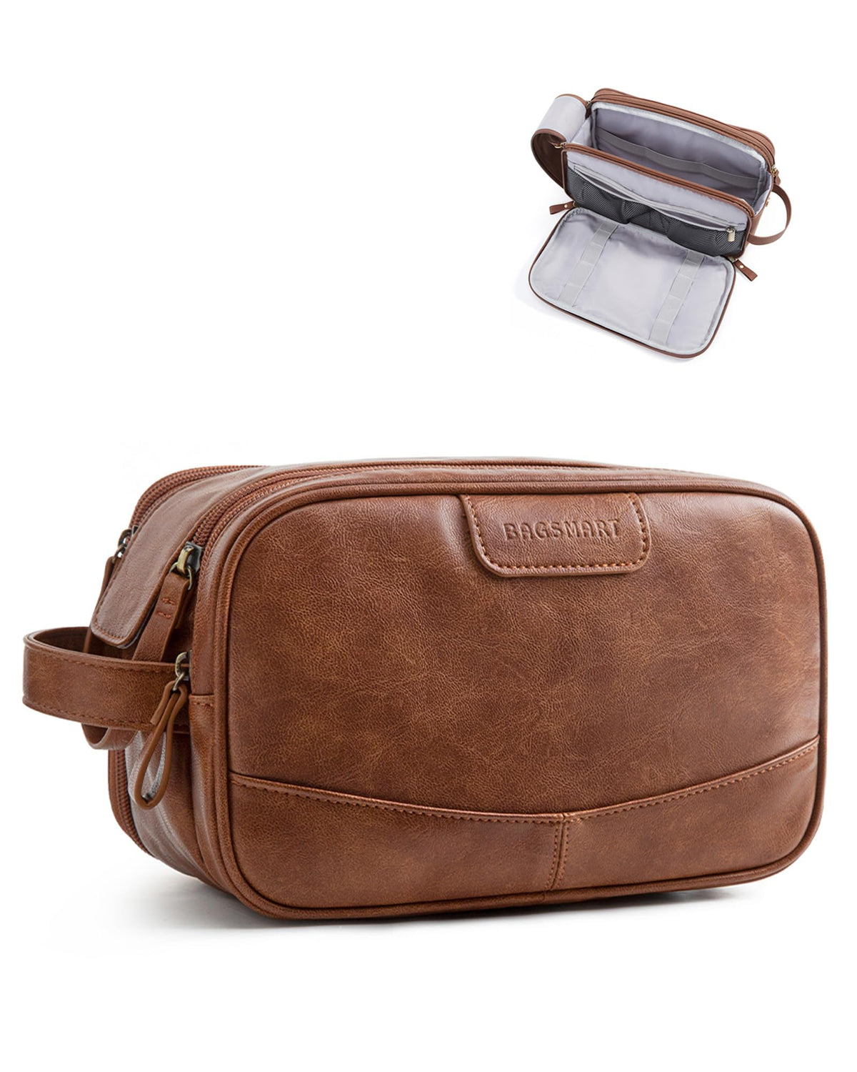 BAGSMART Large Toiletry Bag for Men, PU Leather Water Resistant, Black