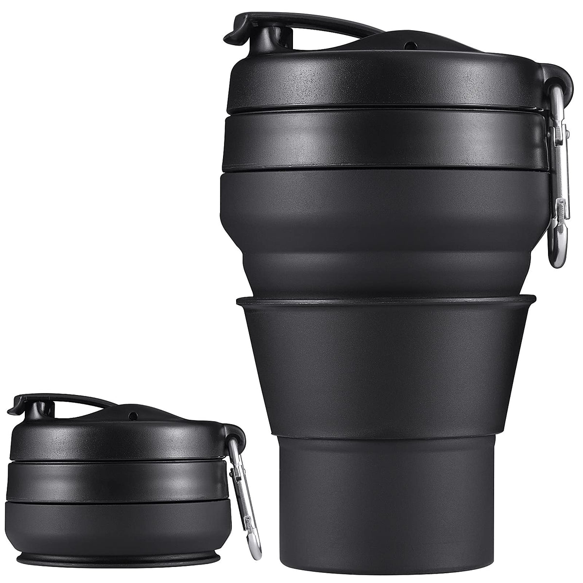 Collapsible Cup for Traveling, 20 OZ 600ml Large Silicone Folding Camping Mug, Leak Proof BPA Free Portable Reusable Bottle for Coffee, Tea, Water, Camping, Hiking, Outdoor (Black)