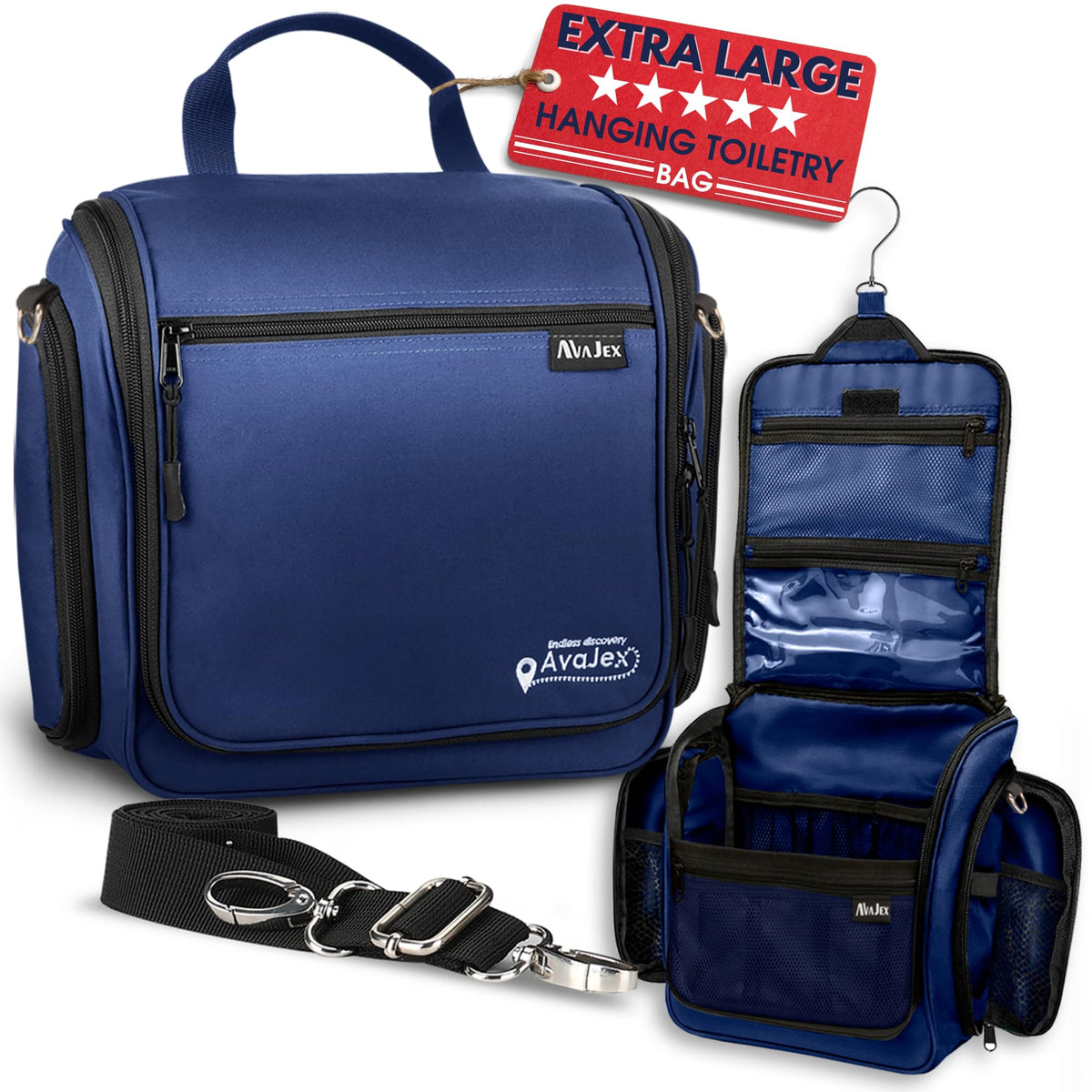 Travel Toiletry Bag for Men and Women - (10.6”x10.6”x3.2”) Large Hanging Toiletry Organizer - Waterproof Hygiene Bag with Metal XXL Swivel Hook, with Sturdy Zippers and 19 Compartments for Toiletries