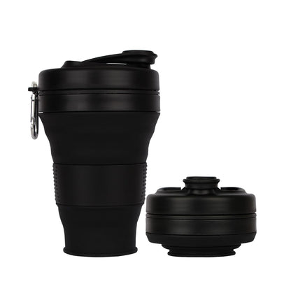 Collapsible Camping Cup with Straw Silicone Folding Coffee Cup Sport Bottle Portable Travel Outdoor Car 16oz 20oz (Grey)