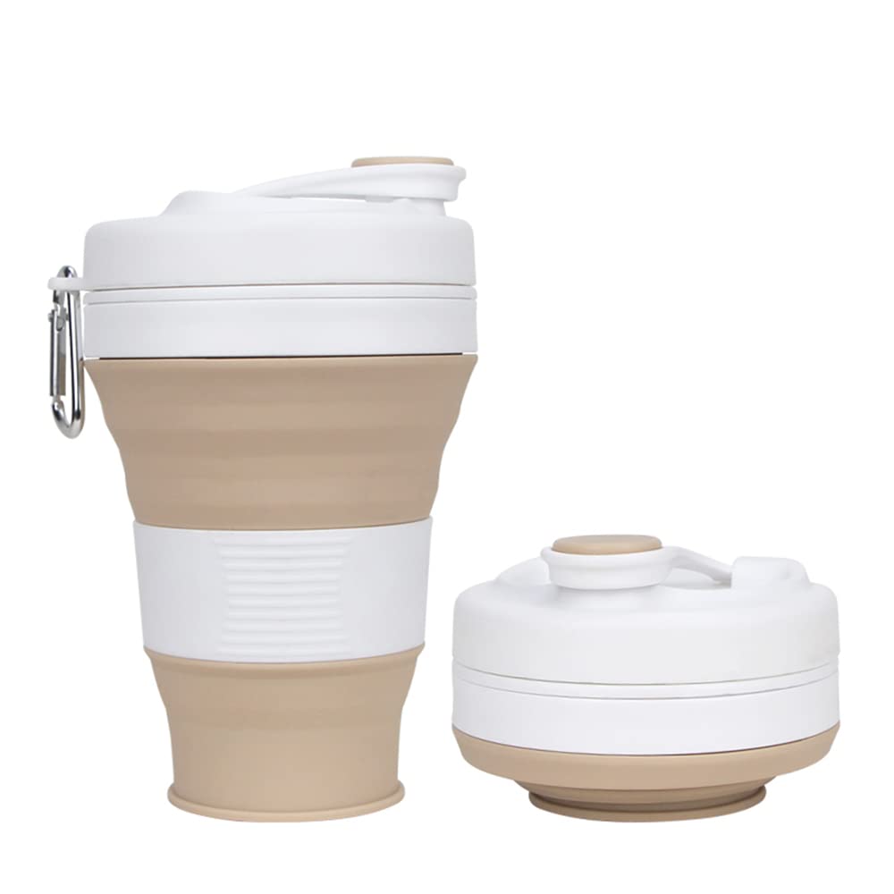 Collapsible Camping Cup with Straw Silicone Folding Coffee Cup Sport Bottle Portable Travel Outdoor Car 16oz 20oz (Grey)