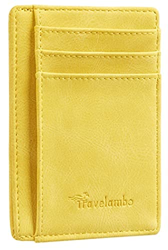 Travelambo Slim Wallet Front Pocket Minimalist Leather RFID Blocking Medium Size