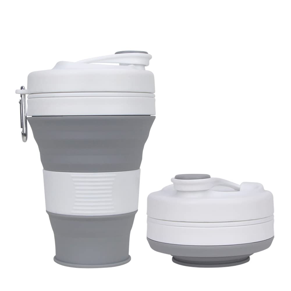 Collapsible Camping Cup with Straw Silicone Folding Coffee Cup Sport Bottle Portable Travel Outdoor Car 16oz 20oz (Grey)