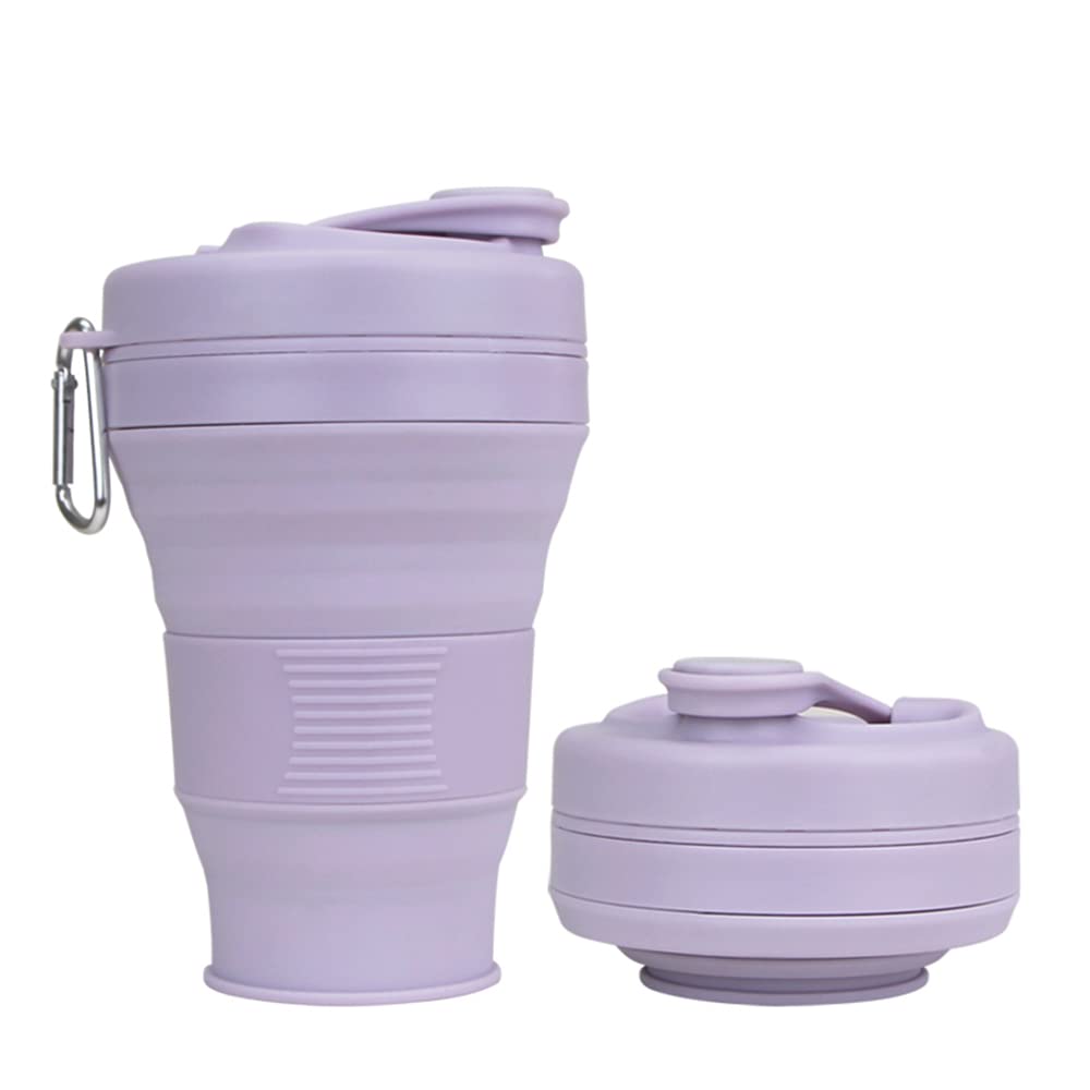 Collapsible Camping Cup with Straw Silicone Folding Coffee Cup Sport Bottle Portable Travel Outdoor Car 16oz 20oz (Grey)