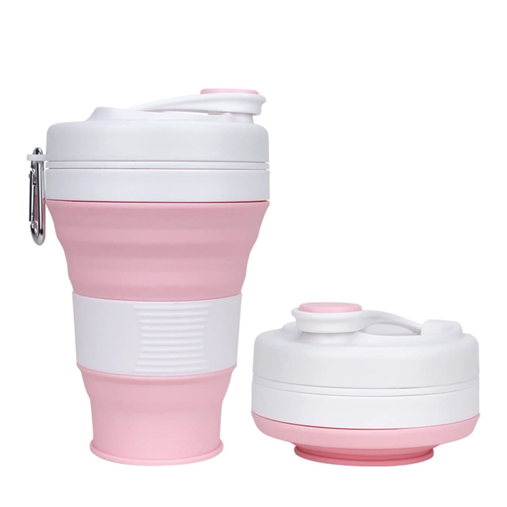 Collapsible Camping Cup with Straw Silicone Folding Coffee Cup Sport Bottle Portable Travel Outdoor Car 16oz 20oz (Grey)