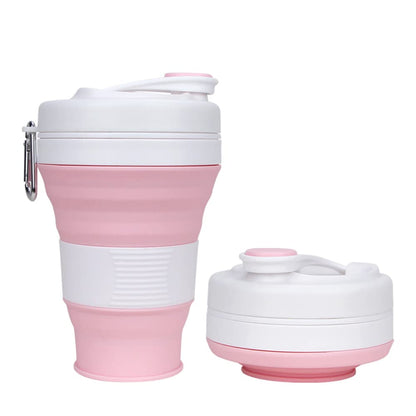 Collapsible Camping Cup with Straw Silicone Folding Coffee Cup Sport Bottle Portable Travel Outdoor Car 16oz 20oz (Grey)