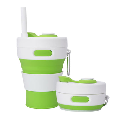 Collapsible Camping Cup with Straw Silicone Folding Coffee Cup Sport Bottle Portable Travel Outdoor Car 16oz 20oz (Grey)