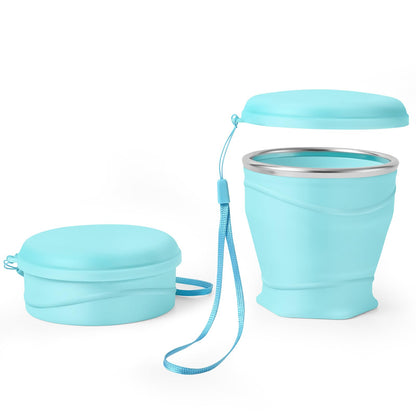 8.8oz BPA Free Collapsible Silicone Cup with Dust-Proof Lid,Gray