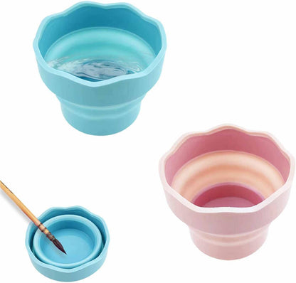 2 PCS Collapsible Paint Brush Washer, Portable Silicone Washing Bucket Brush Holder Cleaner Painting Water Cup for Watercolor Oil Painting