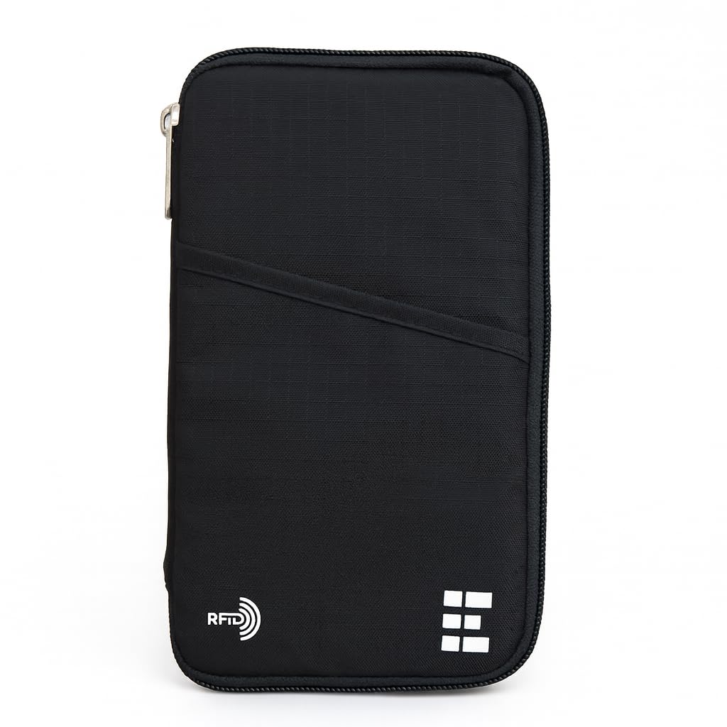 Zero Grid RFID Passport Holder for Passports & Cards, Zippered, Black