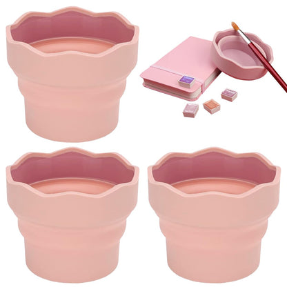 3 PCS Collapsible Paint Brush Washer Mini Foldable Silicone Watercolor Acrylic Oil Painting Silicone Washing Bucket Brush Holder Organizer Painting Water Cup for Watercolor Oil Painting
