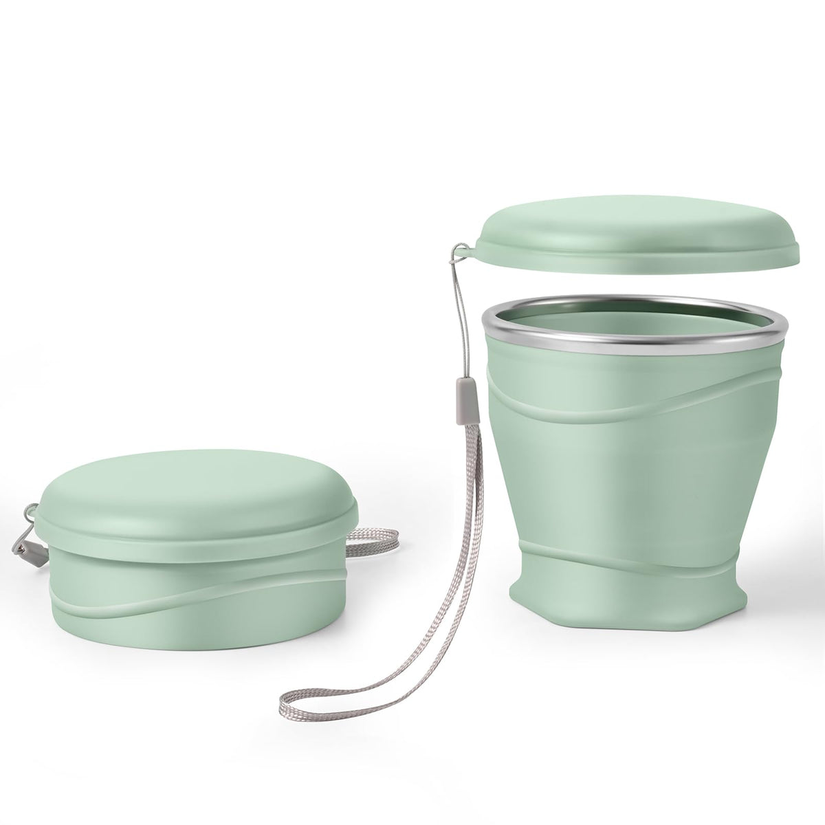 8.8oz BPA Free Collapsible Silicone Cup with Dust-Proof Lid,Gray