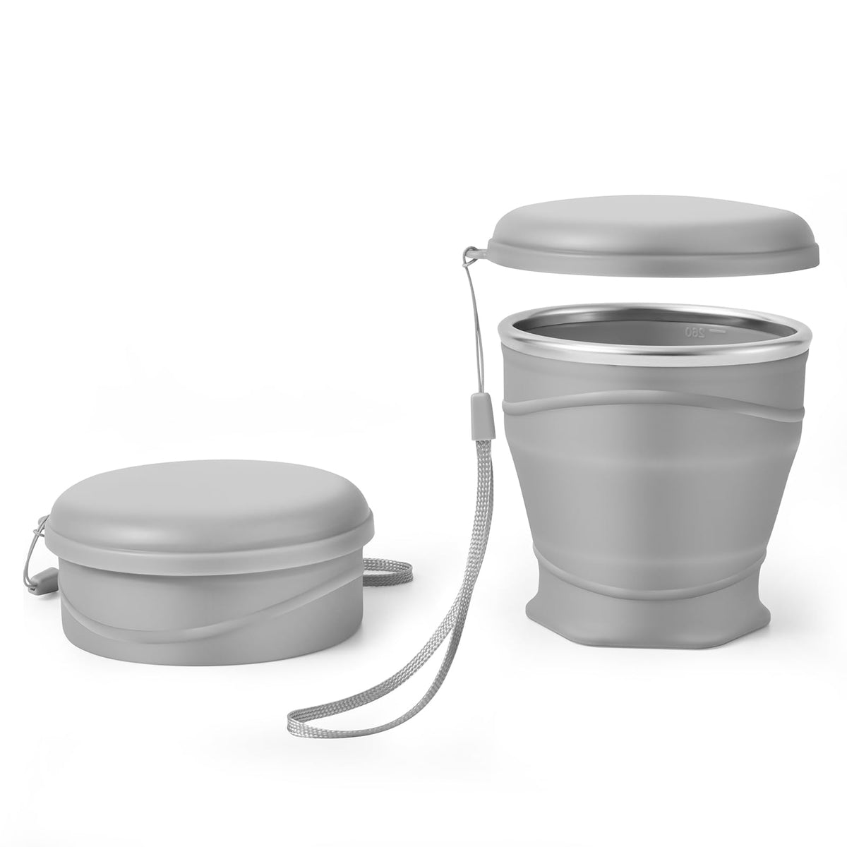 8.8oz BPA Free Collapsible Silicone Cup with Dust-Proof Lid,Gray