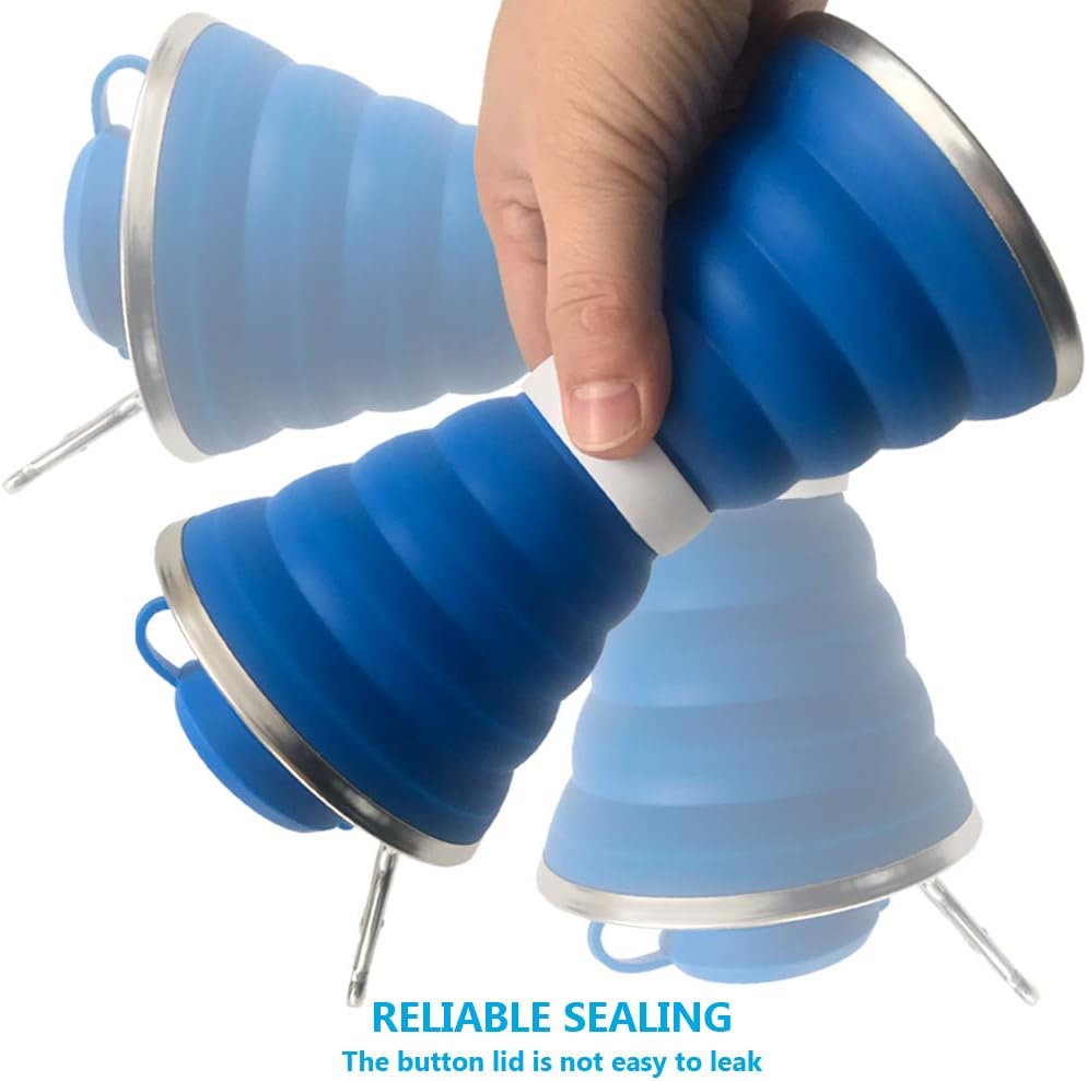Collapsible Water Bottle, Camping Cup With Carabiner, Reuseable Silicone Foldable Leak Proof Portable Sports Travel Water Bottles For Outdoor, Travel Gym Hiking, BPA Free, Cycling Cups with Carabiner