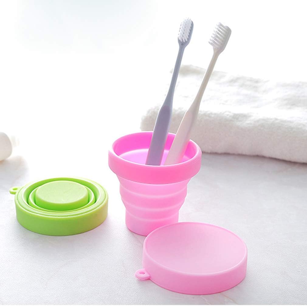Guissi Collapsible Cup Compact Silicone, Reusable Food Grade Folding Mug with Lids, Expandable Retractable Drinking Set, Portable, Pocket Size for Outdoor Camping Travel and Hiking
