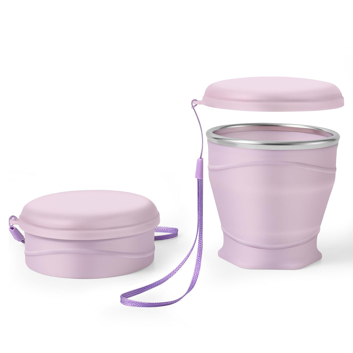8.8oz BPA Free Collapsible Silicone Cup with Dust-Proof Lid,Gray