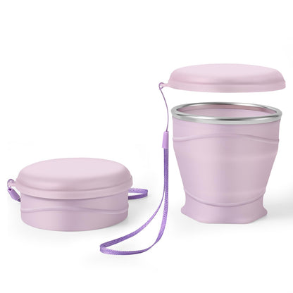 8.8oz BPA Free Collapsible Silicone Cup with Dust-Proof Lid,Gray