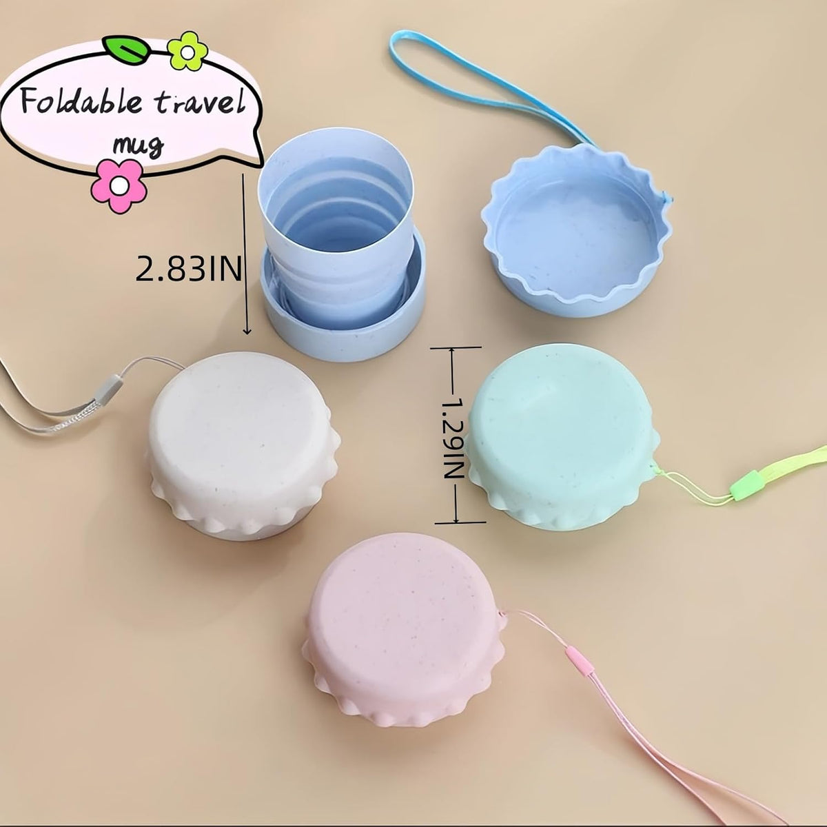Collapsible Travel Cup 4-Pack, 130ml Foldable Water Cup with Lid & Carabiner, Leak-Proof Portable Drinking Cup for Camping, Hiking, Travel - BPA-Free PP (Blue/Pink/Beige/Green)