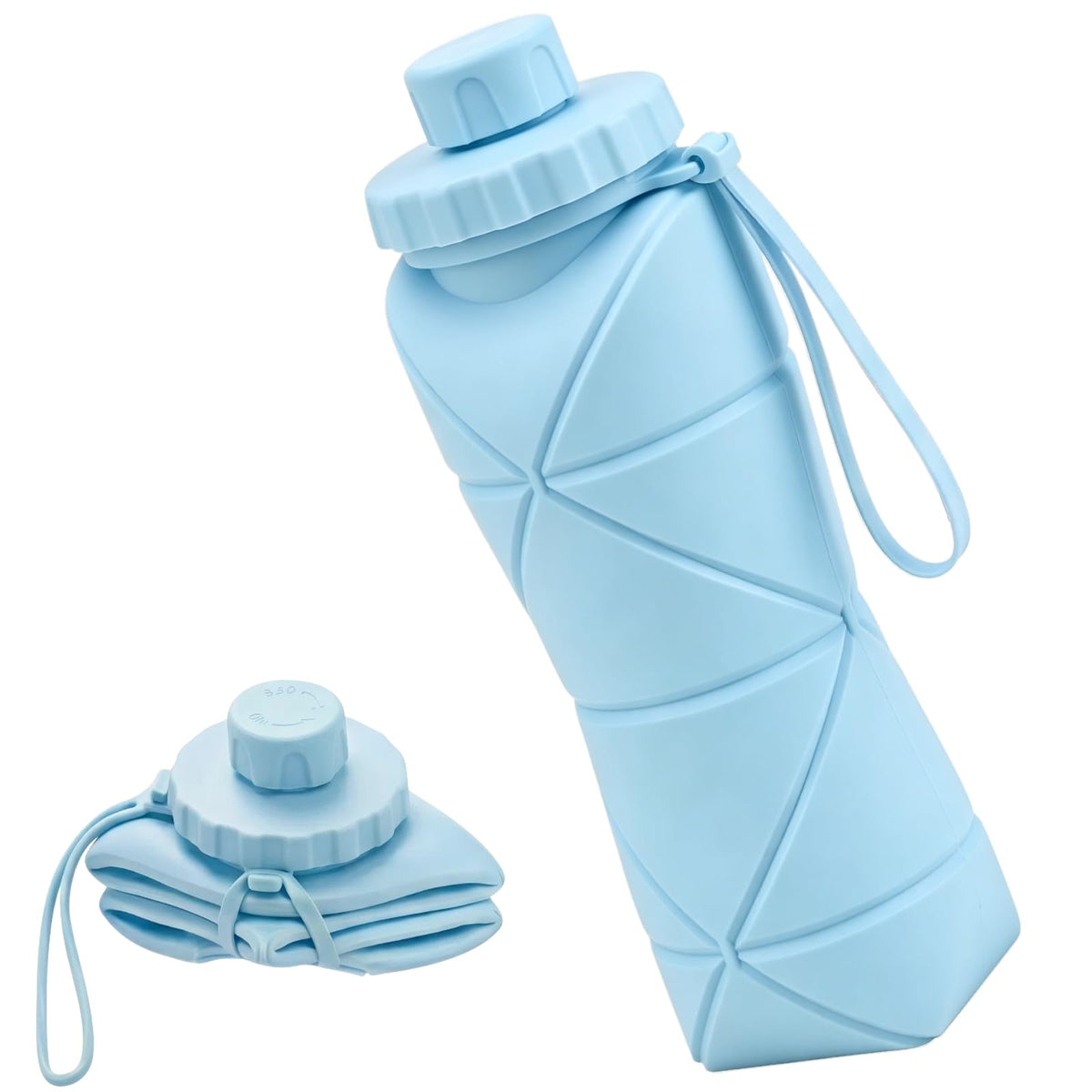 Collapsible Water Bottles 20oz (600ml), BPA-Free Silicone Foldable Portable Lightweight Reusable Water Bottle with Leak-Proof Lid & Lanyard for Outdoor Travel Cycling Gym & Camping