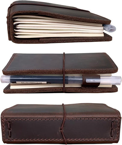 Travelers Notebook Cover with Inner Pockets, Card Slots and Pen Holder, Passport Size, Dark Brown
