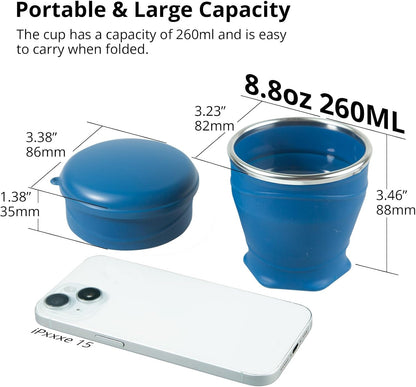 2PCS 8.8oz Collapsible Cup Silicone Foldable Cup for Camping Hiking Travel