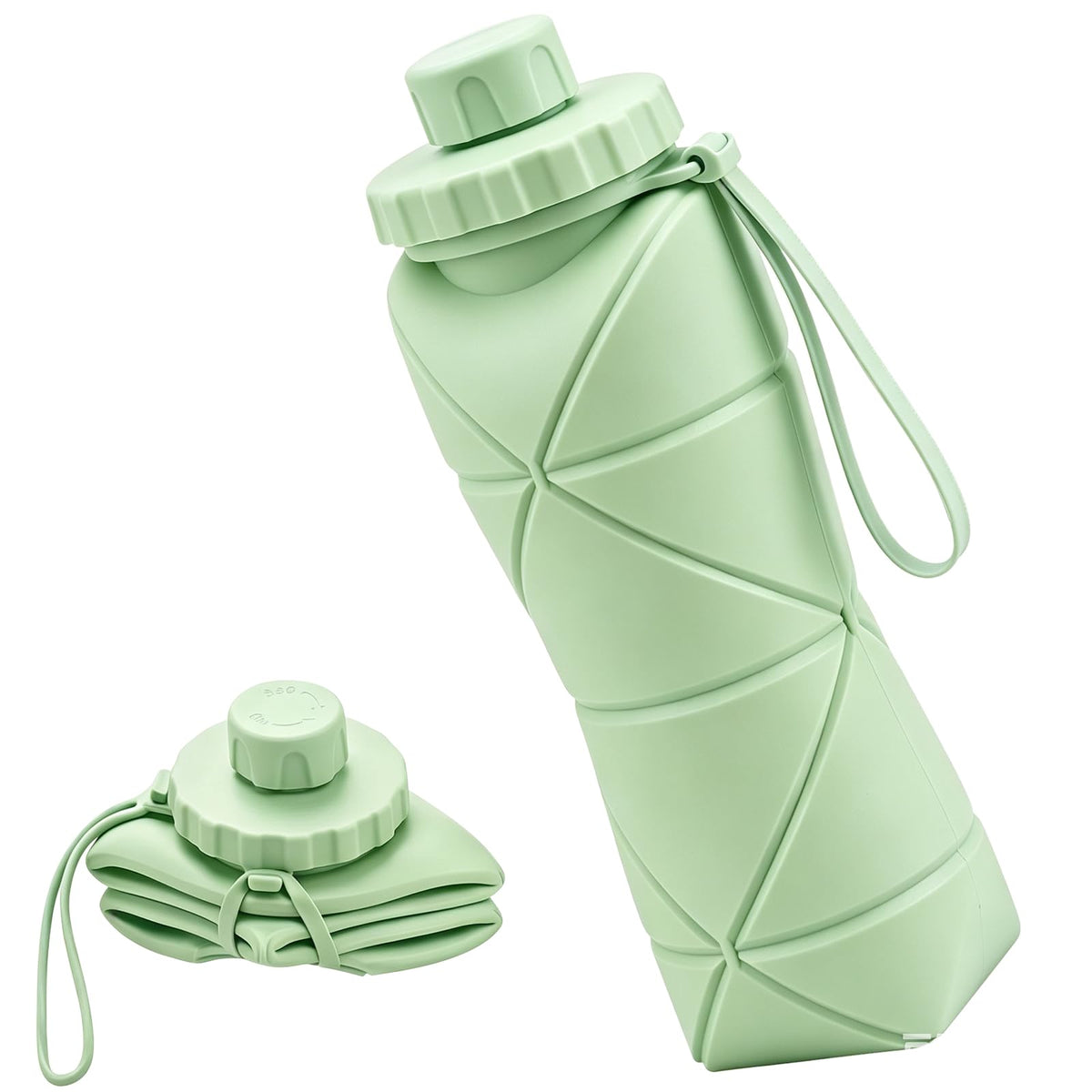 Collapsible Water Bottles 20oz (600ml), BPA-Free Silicone Foldable Portable Lightweight Reusable Water Bottle with Leak-Proof Lid & Lanyard for Outdoor Travel Cycling Gym & Camping