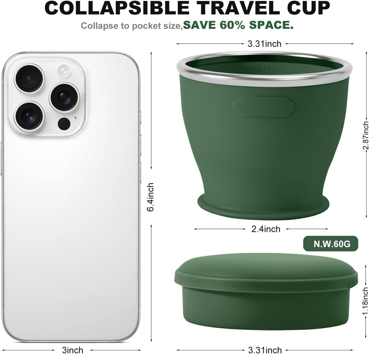 Collapsible Travel Cup, Foldable Water Cup with Lid, for Travel