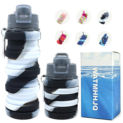 Silicone Collapsible Water Bottles, 16oz 500ml Portable Foldable Expandable Water Bottle Sports Cups, Leak Proof Reusable BPA Free, for Outdoor Activities Travel(Pink-B)