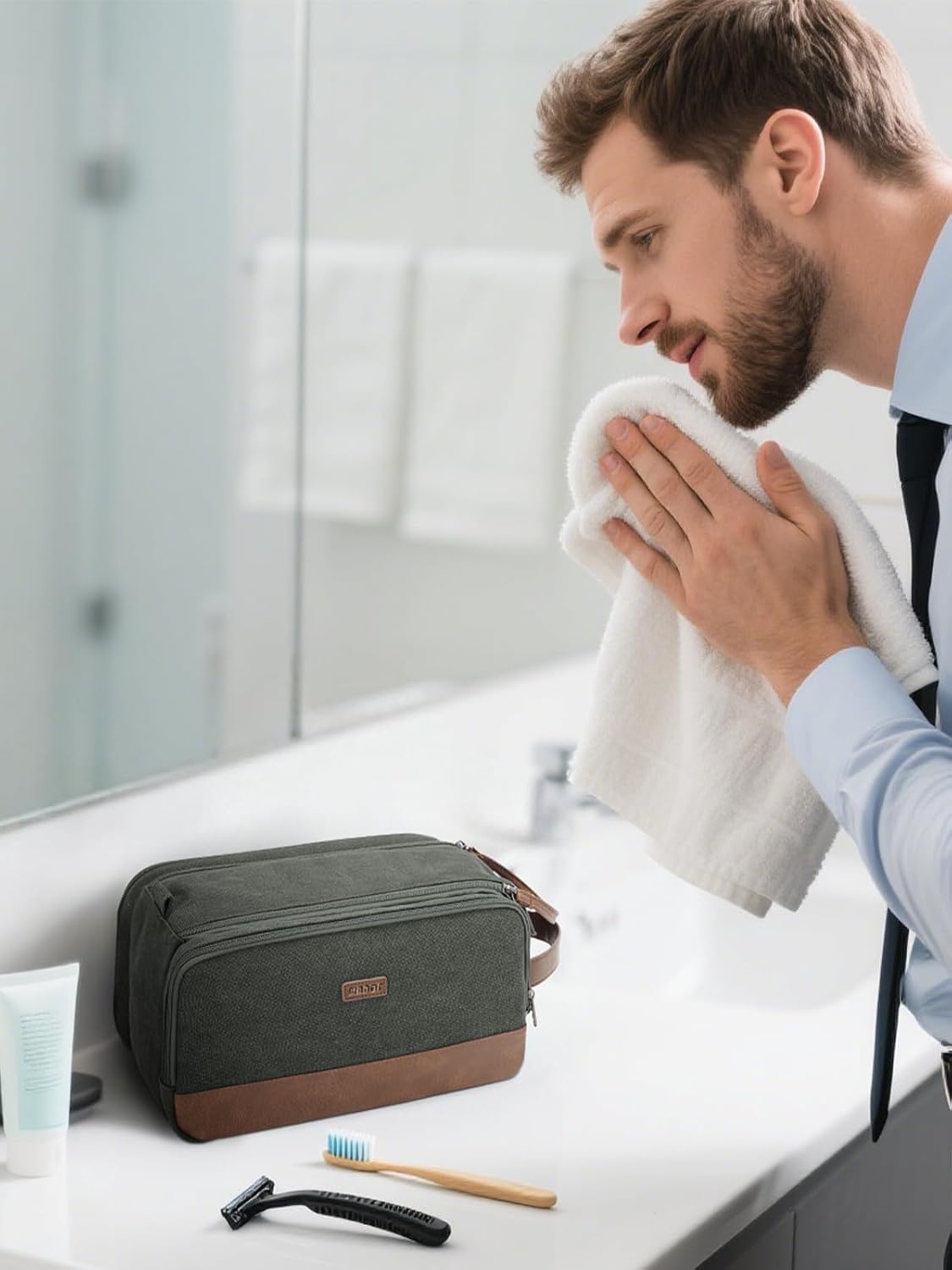 WANDF Travel Toiletry Bag for Men, Canvas Shaving Dopp Kit
