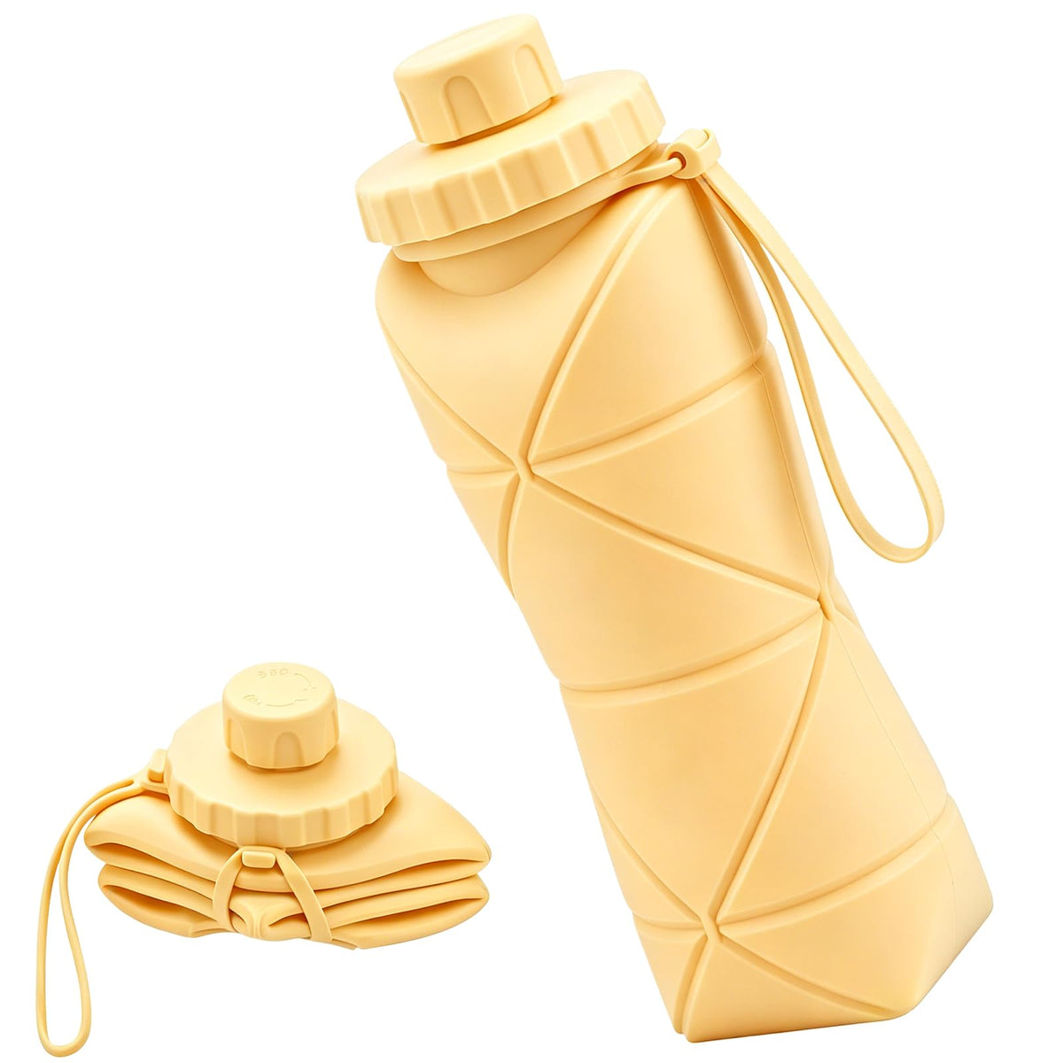 Collapsible Water Bottles 20oz (600ml), BPA-Free Silicone Foldable Portable Lightweight Reusable Water Bottle with Leak-Proof Lid & Lanyard for Outdoor Travel Cycling Gym & Camping