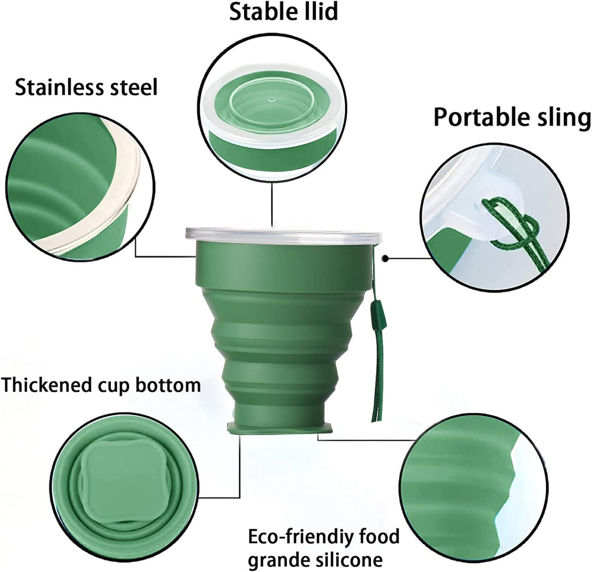 Silicone Collapsible Travel Water Cup 200ml, 6Pack Collapsible Silicone Cup with Lid, Expandable Drinking Cup Set, Reusable Mug for Camping, Hiking, Travel