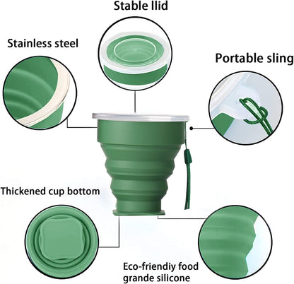 Silicone Collapsible Travel Water Cup 200ml, 6Pack Collapsible Silicone Cup with Lid, Expandable Drinking Cup Set, Reusable Mug for Camping, Hiking, Travel