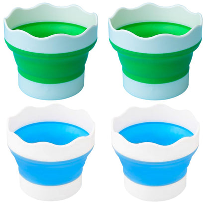 4 PCS Collapsible Paint Brush Washer Multifunctional Collapsible Bucket Foldable Water Cup Portable Silicone Washing Bucket Brush Holder Mini Foldable Washing Buckets for Watercolor Oil Painting