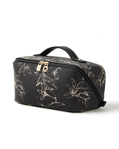 EACHY Travel Makeup Bag, Floral Cosmetic Bag for Women, Beige, Medium