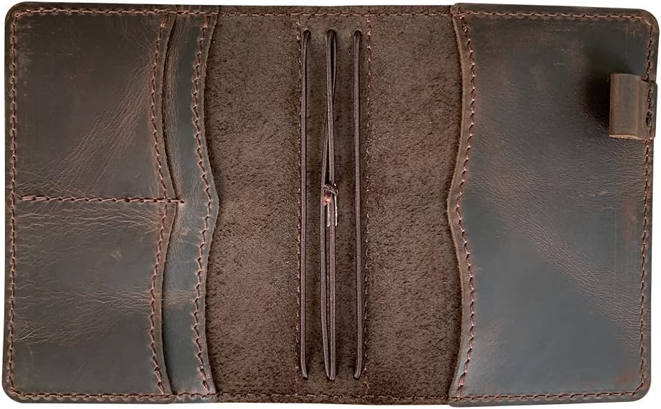 Travelers Notebook Cover with Inner Pockets, Card Slots and Pen Holder, Passport Size, Dark Brown
