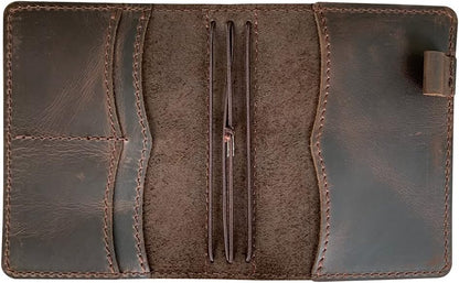 Travelers Notebook Cover with Inner Pockets, Card Slots and Pen Holder, Passport Size, Dark Brown