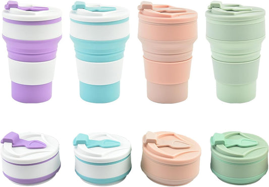 4-Pack Collapsible Cup Reusable – 12oz Silicone Foldable Portable Travel Water Bottle, Folding Lightweight Reusable Leakproof for Traveling Camping Hiking Cycling Yoga Sports