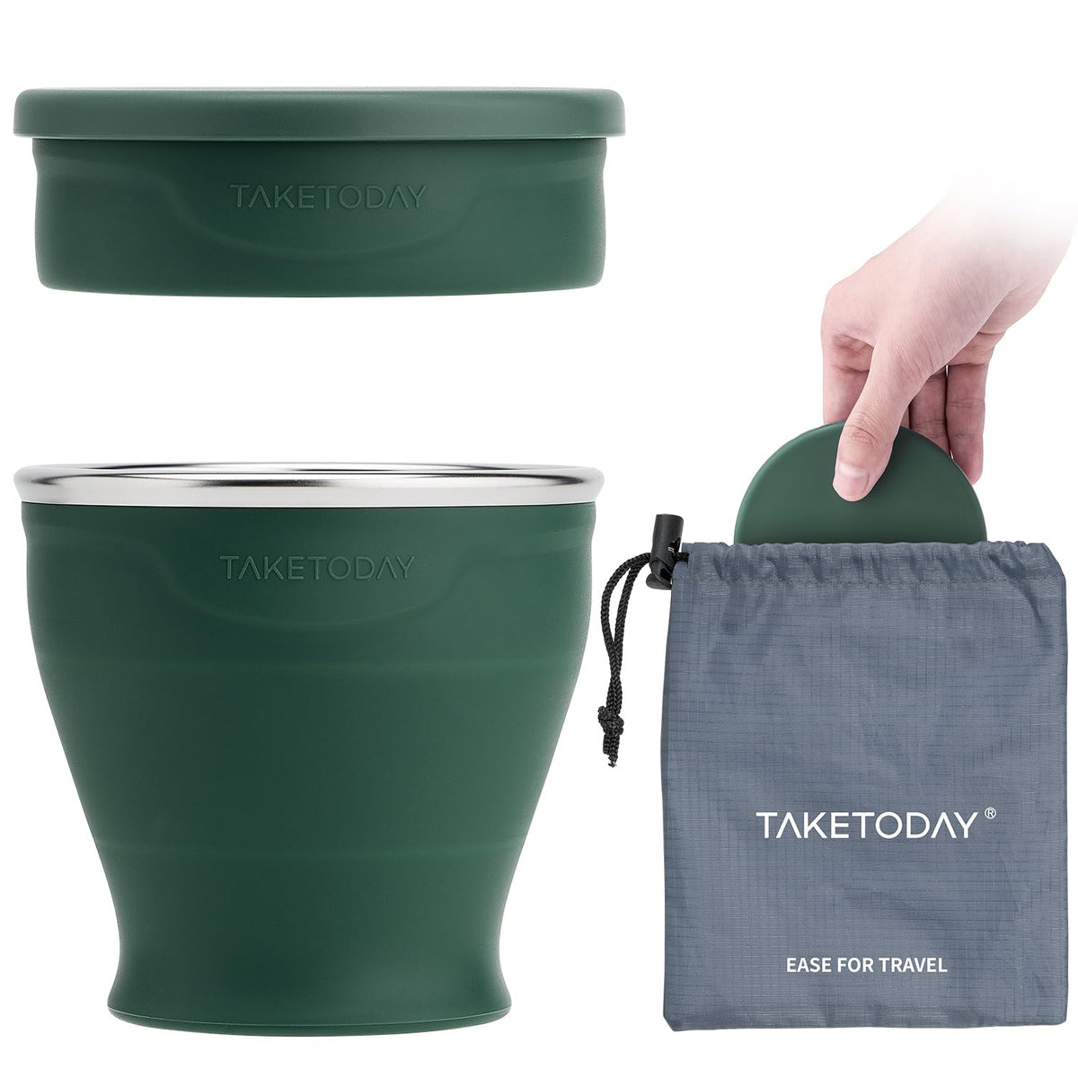 TakeToday Collapsible Cup 8 oz, Foldable with Lid for Travel, Charcoal