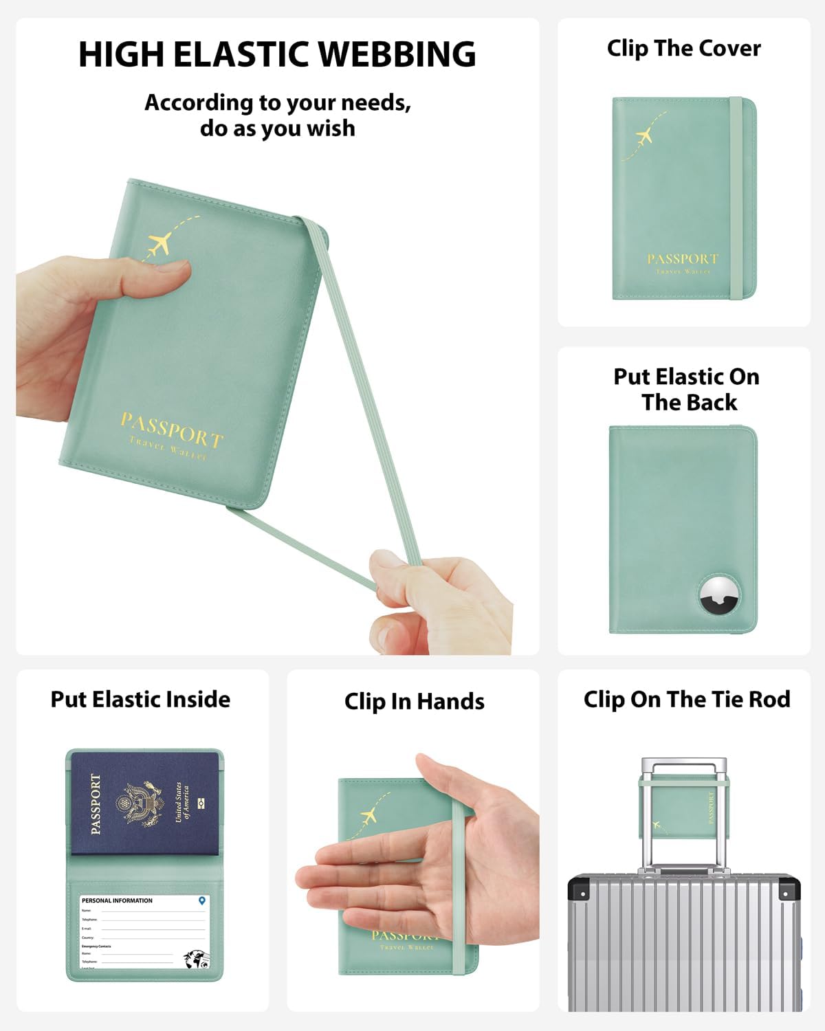 Stouchi Passport Holder with AirTag Slot– Slim RFID Travel Wallet