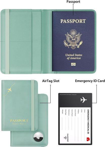 Stouchi Passport Holder with AirTag Slot– Slim RFID Travel Wallet