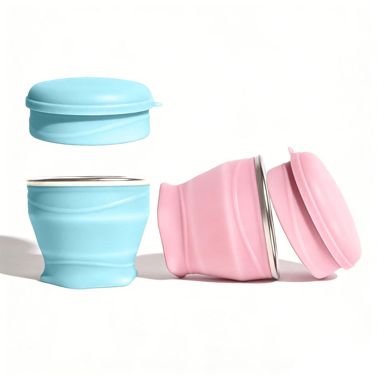 Collapsible Cup, 6 oz Mini Foldable Travel Cup with Lid, Pink
