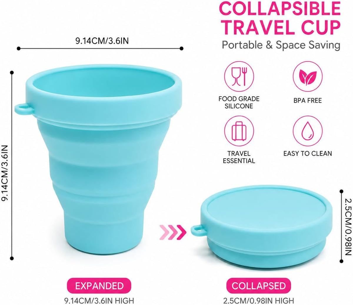 Collapsible Travel Cup, 200ml Foldable Silicone Cup with Lid & Strap, Portable Reusable Drinking Cup for Camping, Hiking, Travel, Picnic & Daily Use