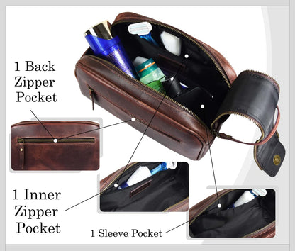 10" Premium Leather Toiletry Travel Pouch With Waterproof Lining | King-Size Handcrafted Vintage Dopp - Kit By Aaron Leather Goods (Dark Brown)