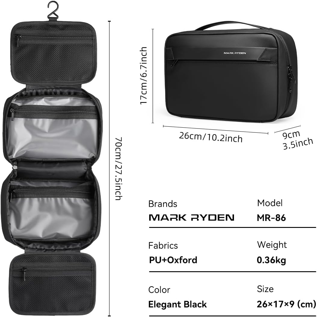 MARK RYDEN Hanging Toiletry Bag for Men, Travel Toiletry Organizer Dopp Kit
