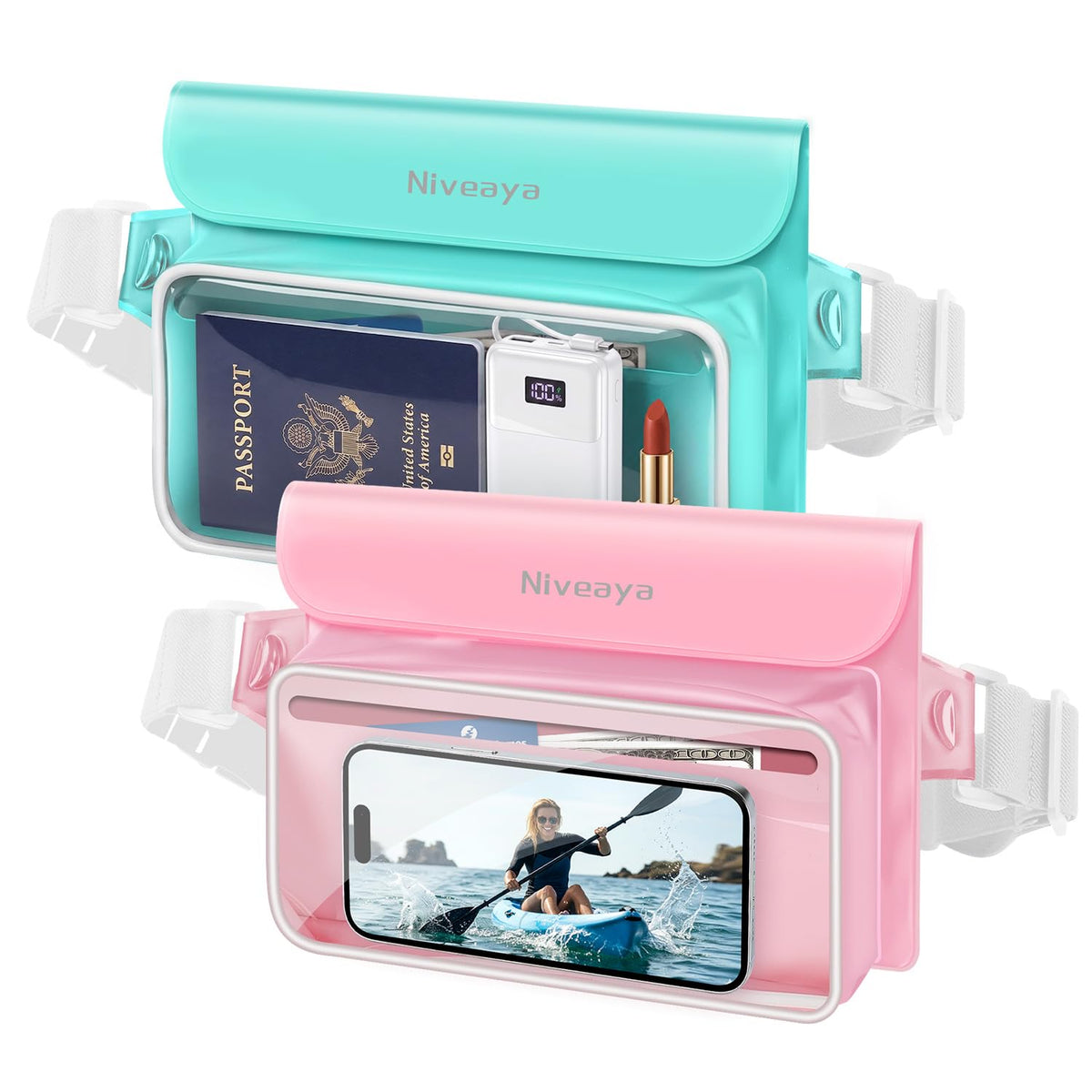Niveaya IPX8 Floating Waterproof Fanny Pack Holds Phone, Passport & Cash