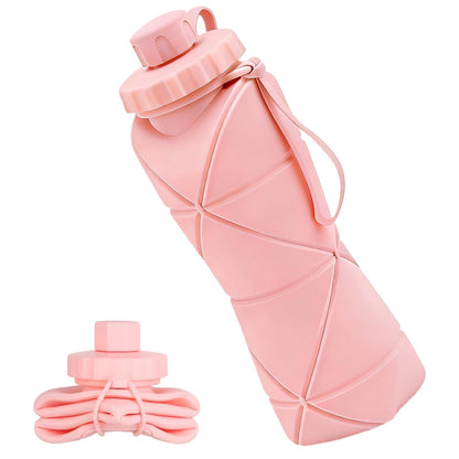 Collapsible Water Bottles 20oz (600ml), BPA-Free Silicone Foldable Portable Lightweight Reusable Water Bottle with Leak-Proof Lid & Lanyard for Outdoor Travel Cycling Gym & Camping