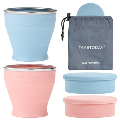 TakeToday Collapsible Cup 8 oz, Foldable with Lid for Travel, Navy