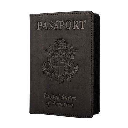 RFID Blocking Passport Holder Travel Wallet - Genuine Crazy Horse Leather for Men(Coffee)
