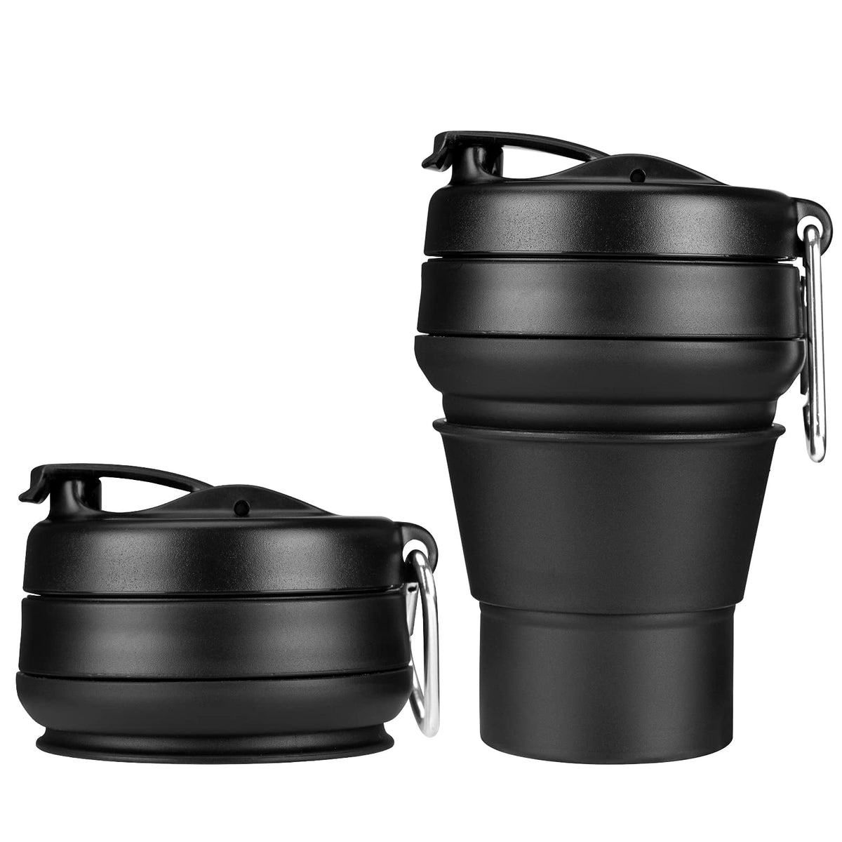 Collapsible Cup for Traveling, 20 OZ 600ml Large Silicone Folding Camping Mug, Leak Proof BPA Free Portable Reusable Bottle for Coffee, Tea, Water, Camping, Hiking, Outdoor (Black)